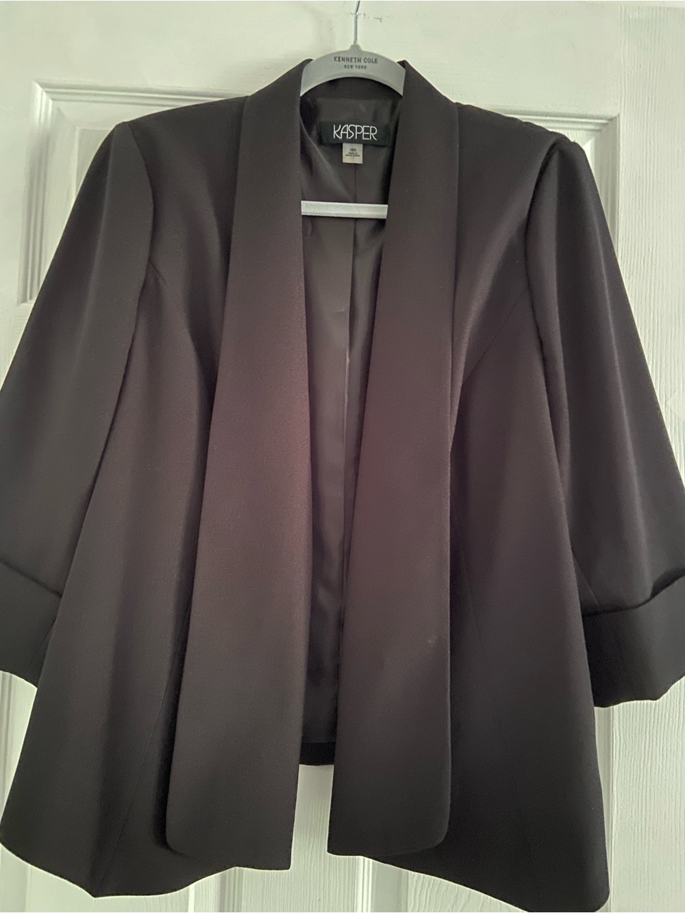 Kasper Black Collarless Open-Front Blazer